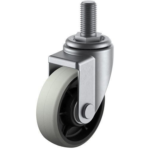 ประเภทสกรูอิน ลูกล้อสแตนเลสหมุน ยูรีเทน เส้นผ่านศูนย์กลางล้อ 125 มม. ประเภท J ประเภท SUS-SJT ขนาดเกลียว M20 x 40 ระยะพิทช์ 2.5