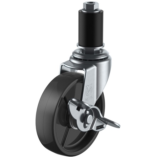 ประเภทการแทรก ลูกล้อหมุน ไนลอนสีดำ เส้นผ่านศูนย์กลางล้อ 50 มม. พร้อมตัวหยุด ประเภท L ประเภท LTF-S เส้นผ่านศูนย์กลางท่อ 22 มม.