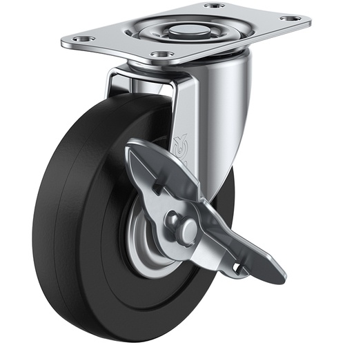 ลูกล้อหมุนแบบแผ่น ยางนำไฟฟ้า เส้นผ่านศูนย์กลางล้อ 50 มม. พร้อมตัวหยุด แบบ E แบบ E-S ขนาดการติดตั้ง 56 x 28