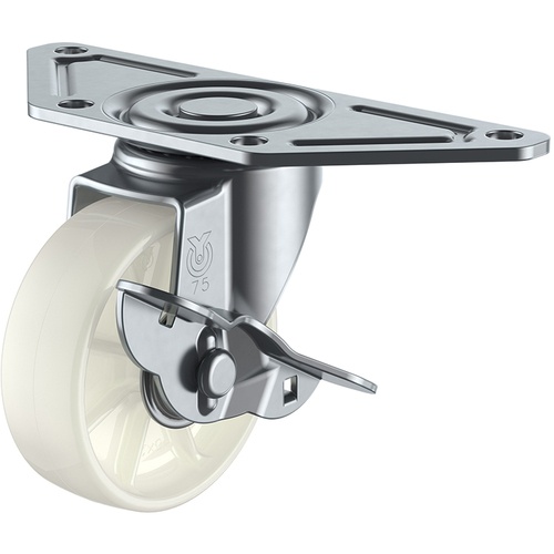 ลูกล้อหมุนชนิดแผ่น ไนลอน เส้นผ่านศูนย์กลางล้อ 100 มม. พร้อมตัวหยุด แบบ S SGC-S ขนาดการติดตั้ง 139 x 55 x 42