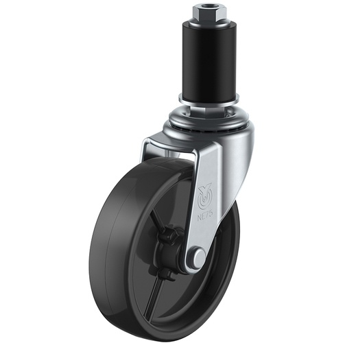 ประเภทการแทรก ลูกล้อหมุน ไนลอนสีดำ เส้นผ่านศูนย์กลางล้อ 75 มม. ประเภท L ประเภท LTF เส้นผ่านศูนย์กลางท่อ 16