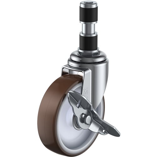 ชนิดแทรก ลูกล้อหมุน ยูรีเทน เส้นผ่านศูนย์กลางล้อ 125 มม. พร้อมตัวหยุด ชนิด E ชนิด ETF-S เส้นผ่านศูนย์กลางท่อ 19