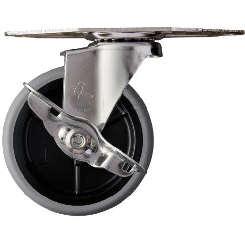 ค้อนสแตนเลสทั้งหมด มุม E-type พร้อม SP แบบหมุน ล้ออีลาสโตเมอร์ 100 มม.