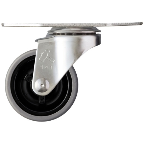 ค้อนสแตนเลสทั้งหมด มุม E-type แกนหมุน ล้ออีลาสโตเมอร์ 50 มม.