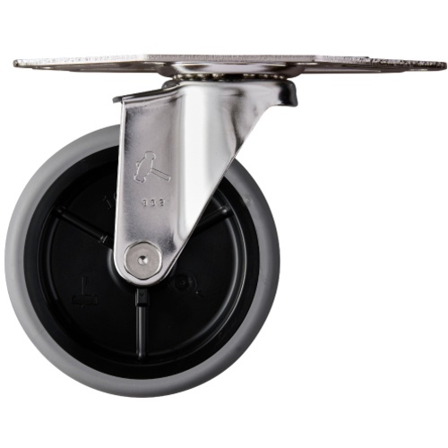 ค้อนสแตนเลสทั้งหมด มุม E-type แกนหมุน ล้ออีลาสโตเมอร์ 100 มม.