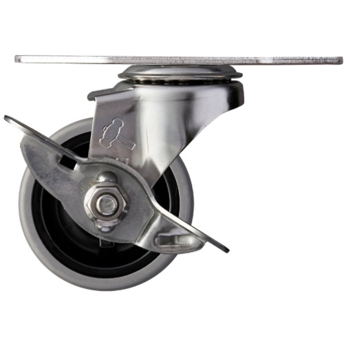 ค้อนสแตนเลสทั้งหมด มุม E-type พร้อมแกนหมุน SP ล้ออีลาสโตเมอร์ 50 มม.