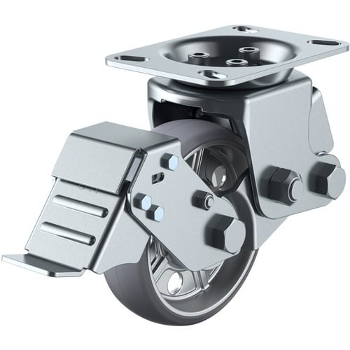 ล้อเลื่อนชนิดจานหมุนคงที่ Ultimate Urethane เส้นผ่านศูนย์กลางล้อ 150 มม. พร้อมตัวหยุด ประเภท SKY SKY-2R-S ขนาดการติดตั้ง 133 x 86 (125 x 62)