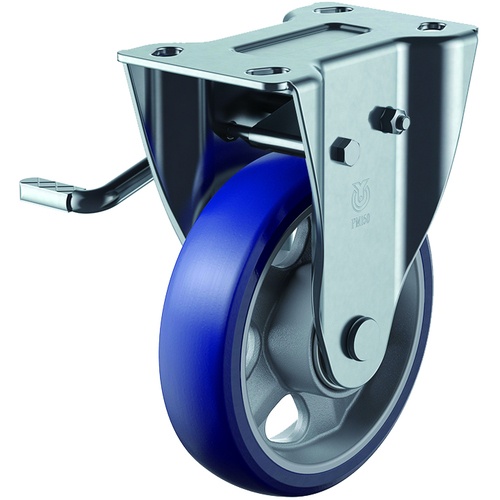 ล้อเลื่อนชนิดจานตายตัว ยูรีเทนคุณภาพพรีเมียม เส้นผ่านศูนย์กลางล้อ 150 มม. พร้อมตัวหยุด ชนิด PM ชนิด PMR-LB(L) ขนาดการติดตั้ง 112 x 50 (100 x 56)