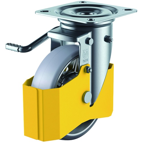 ล้อชนิดจานหมุนพร้อมฝาครอบป้องกันการพันกัน ยูรีเทนขั้นสูงสุด เส้นผ่านศูนย์กลางล้อ 150 มม. พร้อมตัวหยุด ประเภท PM ประเภท PMS-LB IPC