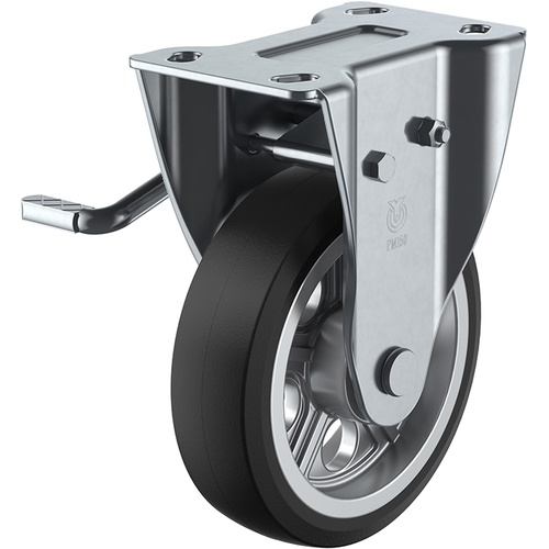 ล้อเลื่อนชนิดจานตายตัว ยาง เส้นผ่านศูนย์กลางล้อ 200 มม. พร้อมตัวหยุด ชนิด PM ชนิด PMR-LB(L) ขนาดการติดตั้ง 112 x 63