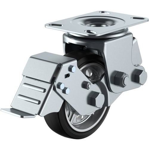 ลูกล้อหมุนแบบจาน ยางทนการสึกหรอ เส้นผ่านศูนย์กลางล้อ 150 มม. พร้อมตัวหยุด ประเภท SKY ประเภท SKY-2S-S ขนาดการติดตั้ง 133 x 86 (125 x 62)