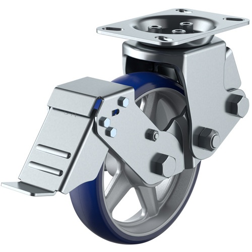 ล้อเลื่อนชนิดจานตายตัว ยูรีเทนพรีเมียม เส้นผ่านศูนย์กลางล้อ 200 มม. พร้อมตัวหยุด ประเภท SKY SKY-2R-S ขนาดการติดตั้ง 133 x 86 (125 x 62)