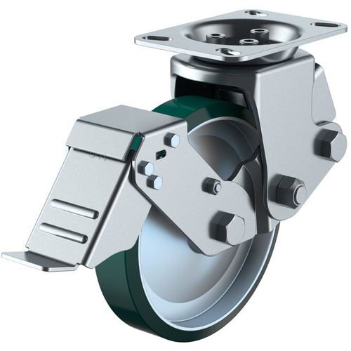 ล้อเลื่อนชนิดจานตายตัว ยูรีเทน เส้นผ่านศูนย์กลางล้อ 200 มม. พร้อมตัวหยุด ประเภท SKY ประเภท SKY-2R-S ขนาดการติดตั้ง 133 x 86 (125 x 62)