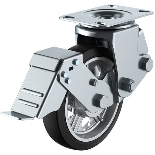 ลูกล้อหมุนชนิดจาน ยางทนการสึกหรอ เส้นผ่านศูนย์กลางล้อ 200 มม. พร้อมตัวหยุด ประเภท SKY ประเภท SKY-2S-S ขนาดการติดตั้ง 120 x 120 (105 x 105)