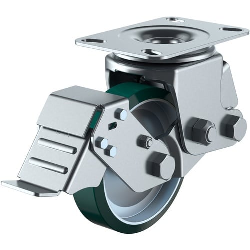 ลูกล้อหมุนแบบจาน ยูรีเทน เส้นผ่านศูนย์กลางล้อ 150 มม. พร้อมตัวหยุด ประเภท SKY ประเภท SKY-2S-S ขนาดการติดตั้ง 94 x 94 (87 x 87)