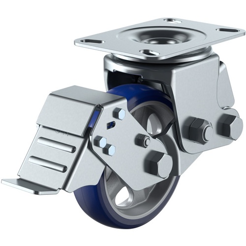 ลูกล้อหมุนแบบจาน ยูรีเทนพรีเมียม เส้นผ่านศูนย์กลางล้อ 150 มม. พร้อมตัวหยุด ประเภท SKY SKY-2S-S ขนาดการติดตั้ง 133 x 86 (125 x 62)