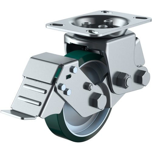 ล้อเลื่อนชนิดจานหมุนตายตัว ยูรีเทน เส้นผ่านศูนย์กลางล้อ 150 มม. พร้อมตัวหยุด ประเภท SKY ประเภท SKY-2R-S ขนาดการติดตั้ง 133 x 86 (125 x 62)