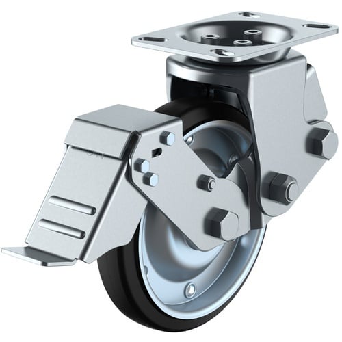 ล้อเลื่อนชนิดจานตายตัว ยางทนการสึกหรอ เส้นผ่านศูนย์กลางล้อ 200 มม. พร้อมตัวหยุด ประเภท SKY ประเภท SKY-2R-S ขนาดการติดตั้ง 133 x 86 (125 x 62)