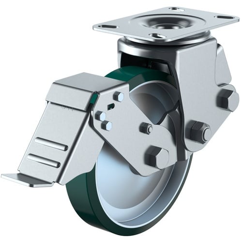 ลูกล้อหมุนแบบจาน ยูรีเทน เส้นผ่านศูนย์กลางล้อ 200 มม. พร้อมตัวหยุด ประเภท SKY ประเภท SKY-2S-S ขนาดการติดตั้ง 133 x 86 (125 x 62)