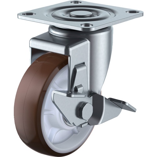 ลูกล้อหมุนแบบจาน ยูรีเทน เส้นผ่านศูนย์กลางล้อ 100 มม. พร้อมตัวหยุด แบบ J แบบ SUS-SJ-S ขนาดการติดตั้ง 71 x 71 (68 x 68)