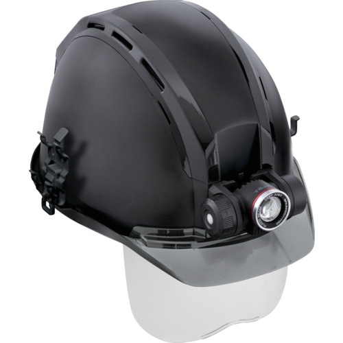 หมวกนิรภัย (พร้อมร่องยึดเพื่อความปลอดภัย) ชุดขั้นสูง KJM พร้อมพัดลม สีดำด้าน พร้อมกระจบังหน้า