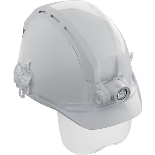 หมวกนิรภัย (พร้อมร่องยึดเพื่อความปลอดภัย) ชุดขั้นสูง KJS แบบมีพัดลม สีขาว พร้อมแผ่นบังหน้า