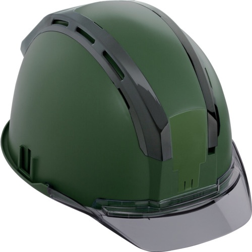 หมวกนิรภัย: หมวกนิรภัย (พร้อมร่องสำหรับยึดเพื่อความปลอดภัย) สีเขียวควัน
