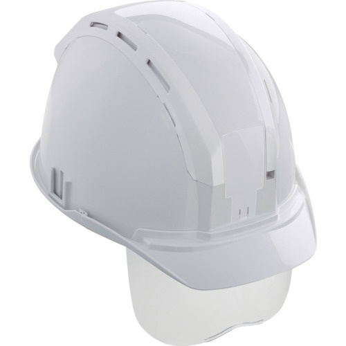 หมวกนิรภัย (พร้อมร่องสำหรับยึดอุปกรณ์เพื่อความปลอดภัย) สีขาว พร้อมกระบังหน้า
