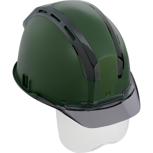 หมวกนิรภัย (พร้อมร่องยึดเพื่อความปลอดภัย) สีเขียวเอิร์ธกรีน สีควัน พร้อมแผ่นบังหน้า