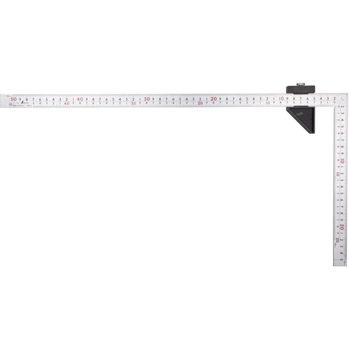 ไม้บรรทัดหนา กว้าง สีเงิน ขนาด 50 ซม. ขนาดเท่ากันทั้งสองด้าน มีสเกล 8 ระดับ พร้อมตัวล็อกไม้บรรทัด มาตรฐาน JIS