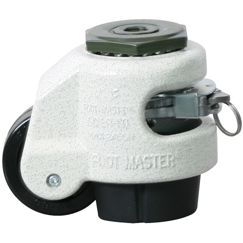 ล้อเลื่อนปรับระดับชนิดสกรู หมุนได้ ไนลอน เส้นผ่านศูนย์กลางล้อ 63 มม. ด้ามจับแบบมีฟันเฟือง