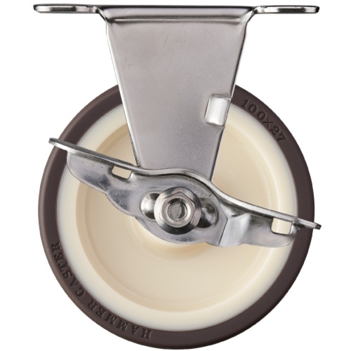 ลูกล้อสเตนเลสแบบค้อนพร้อมตัวหยุดแบบคงที่ เส้นผ่านศูนย์กลางล้อ 100 มม. ล้อยูรีเทน (ลูกปืนลูกกลิ้ง) ซีรีส์ E