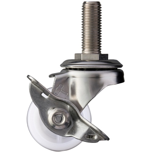 ค้อนเหล็กสเตนเลสล้วนซีรีส์ SA พร้อมล้อไนลอนหมุน ขนาด 50 มม. และตัวหยุด
