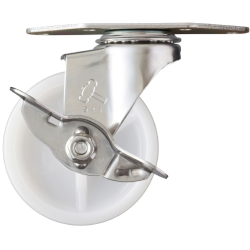 ล้อไนลอนหมุนมุมสแตนเลส Hammer E ทั้งหมด 65 มม. พร้อมตัวหยุด