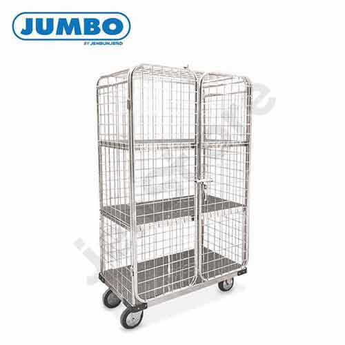 รถเข็นตะแกรงสแตนเลส 3 ชั้น แบบมีประตูเปิด-ปิด แบรนด์ JUMBO