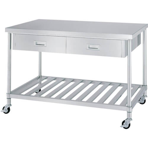 Stainless Steel Table with Drawers on Both Sides 1อัน