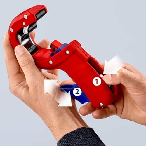 KNIPEX DPT50, เครื่องตัดท่อสำหรับท่อพลาสติกที่มีผนังหนาและแกนโฟม แบรนด์ KNIPEX