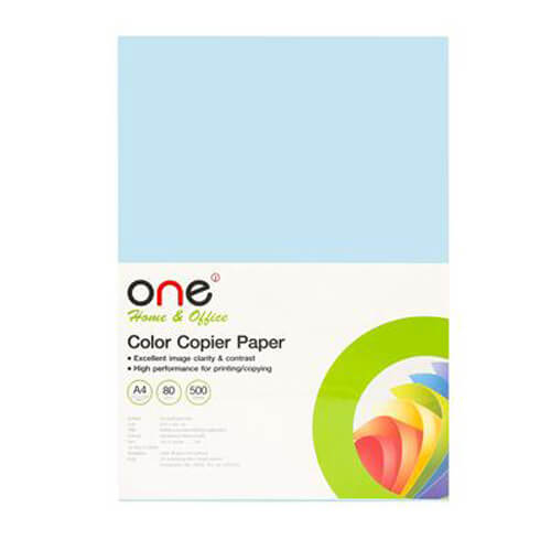 กระดาษสีถ่ายเอกสาร 12 A4 80แกรม ฟ้าน้ำทะเล 500แผ่น ONE