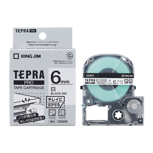 เทปพิมพ์อักษร TEPRA PRO Removable Label 6mm (White Tape / Black Ink)