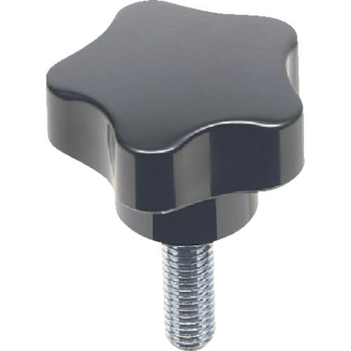1.97" Dia., 3/8-16 X 1.00" Stud, Five Lobe, Black