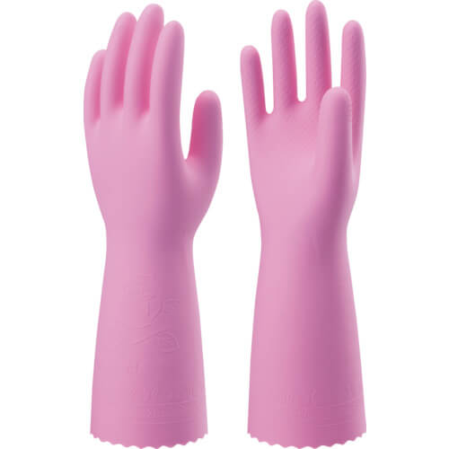 ถุงมือไวนิลคลอไรด์ อย่างดี หมิวหนา สีชมพู ไซส์ M