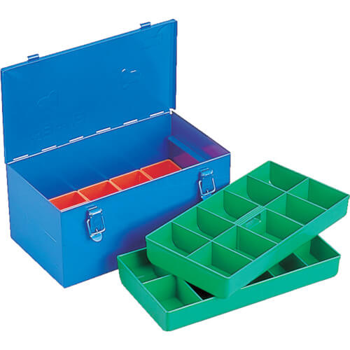 STEEL PARTS BOX 360 x 200 x 163 Orange Tray x 10, Green Large Tray x 2