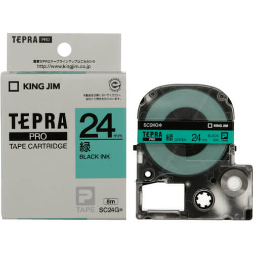เทปพิมพ์อักษร TEPRA PRO Pastel Color Label 24mm (Green Tape / Black Ink)
