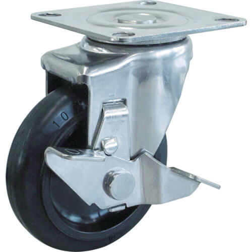 Plate Type Caster TYS Series (press made rubber wheel/stainless steel fittings)  With flexible stopper