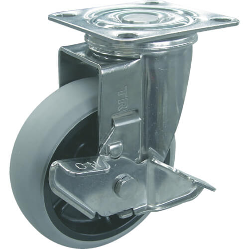 Plate Type Caster (nylon wheel urethane tire/stainless steel fittings)  With flexible stopper